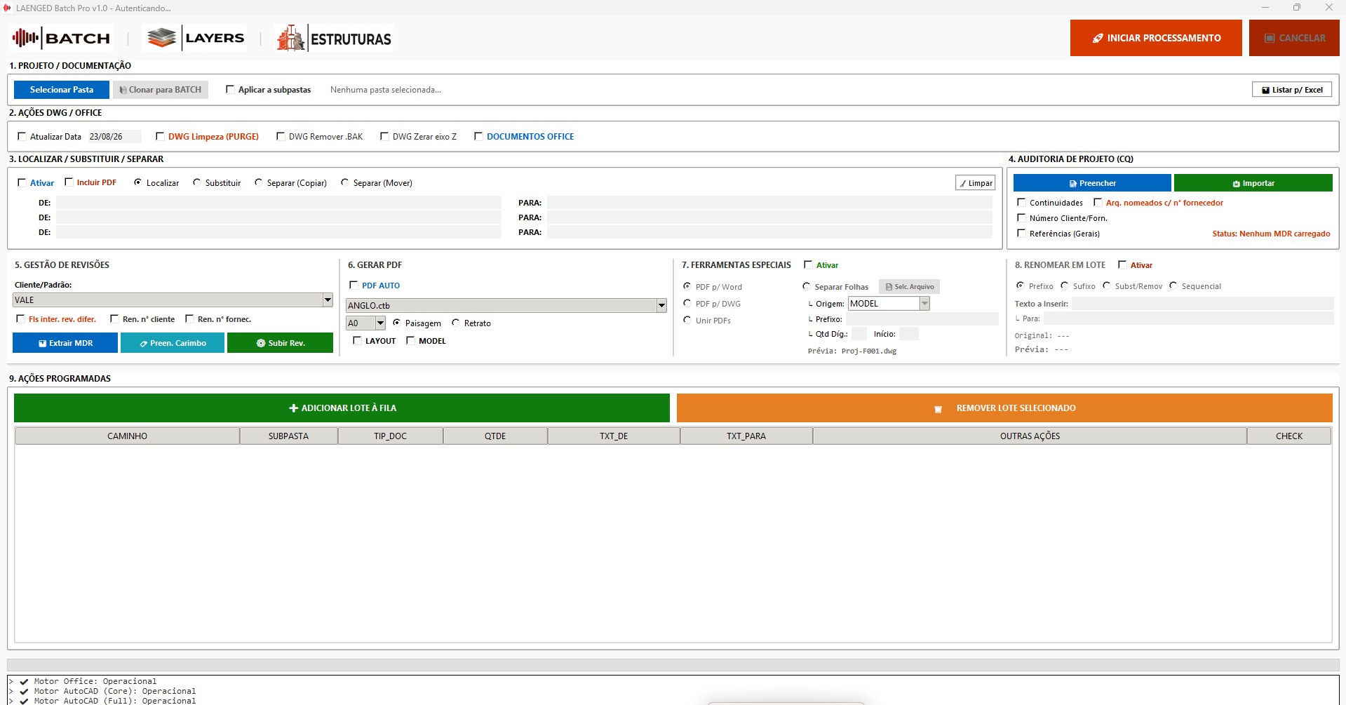 Interface do Software LAENGED Batch Pro